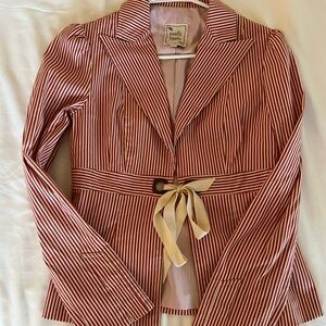 Nanette Lepore Red & Cream Striped Belted Blazer Jacket